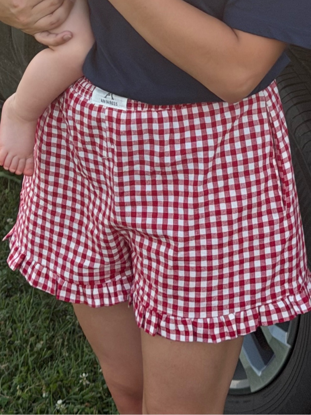 Amazon Red and White Gingham High Waist Women’s Shorts